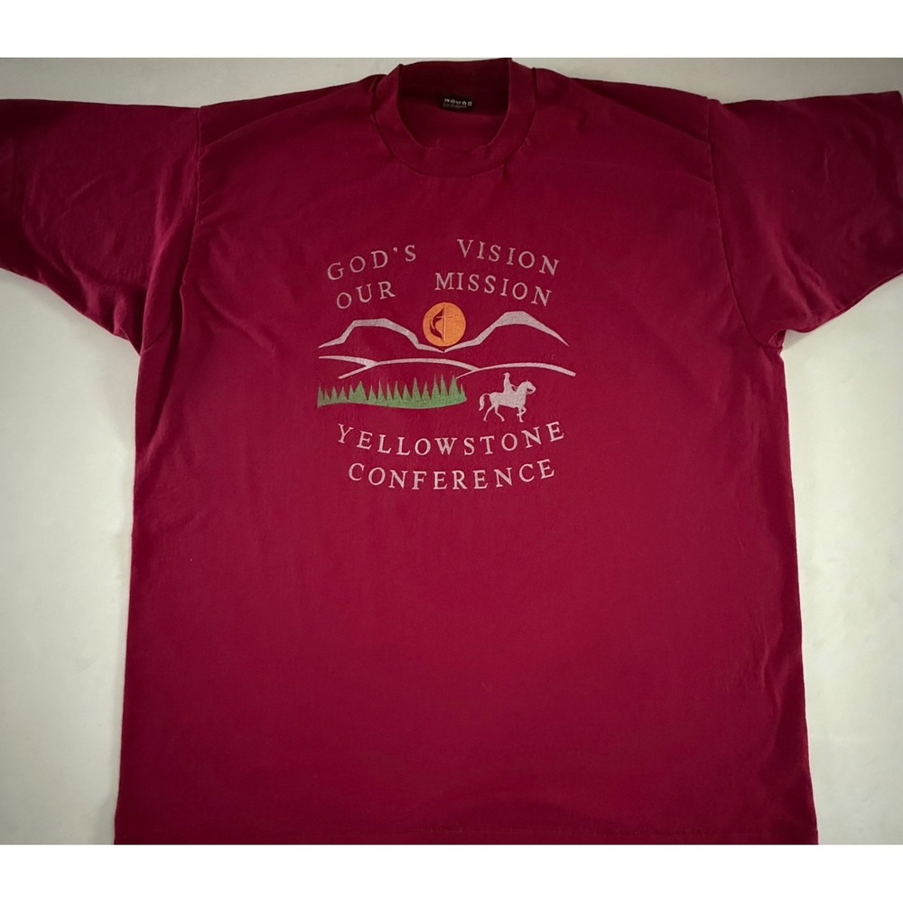 Vintage Christian T Shirt XXL Red Single Stitch Yellowstone Conference Church‎